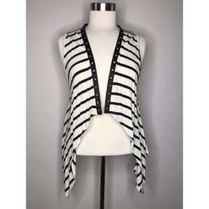 NWT STRIPED CARDIGAN VEST W/ FAUX LEATHER GROMMETS